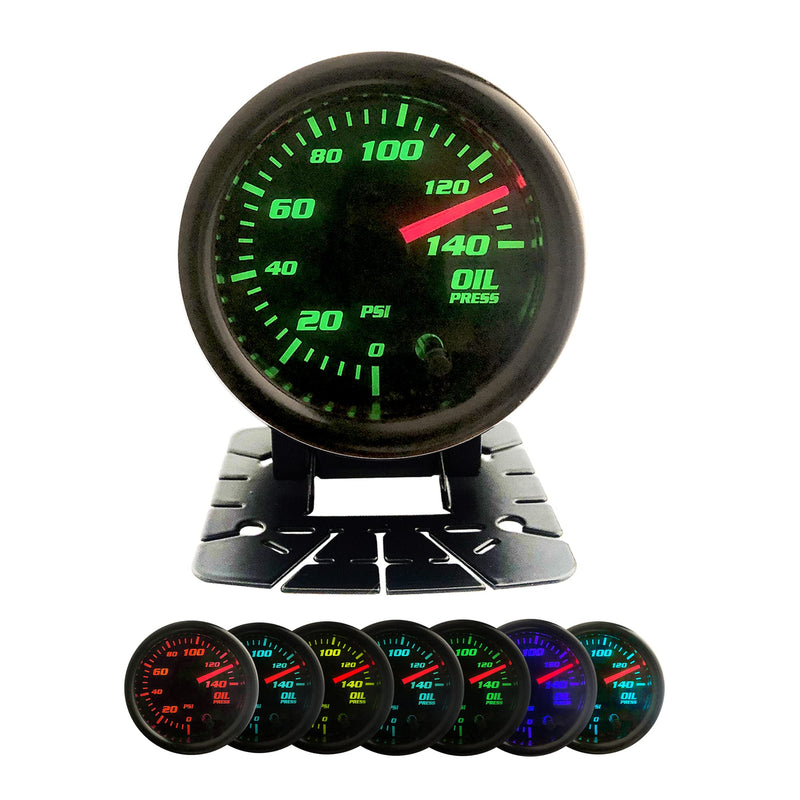 Oil Pressure Gauge 52mm Oil Press Meter with 1/8 NPT Male Thread Sensor,with Cup,2'',7 Colors, 0-140 PSI, Digital LED