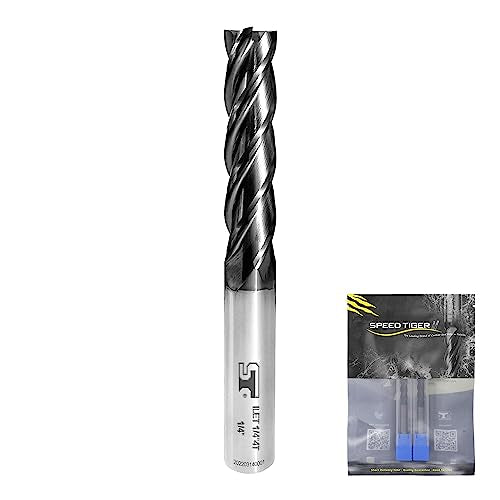 SPEED TIGER Micrograin Carbide Square Long Flute End Mill - 1/4" Diameter 1-1/8" Flute Length, 4" OVL, 4 Flutes - ILET (2 Pieces, 1/4") - for Alloy Steels, Hardened Steel & Metal– Mill Bits Sets 2 1/4 in
