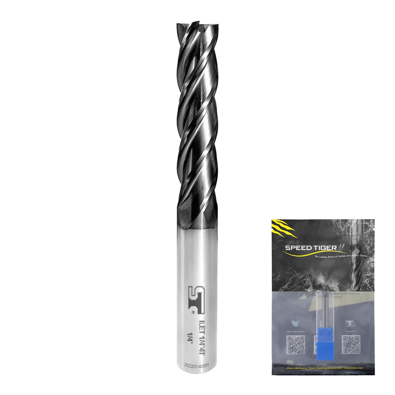 SPEED TIGER Micrograin Carbide Square Long Flute End Mill - 5/16" Diameter 1-1/4" Flute Length, 4" OVL, 4 Flutes - ILET (1 Piece, 5/16") - for Alloy Steels, Hardened Steel & Metal– Mill Bits Sets 5/16 in