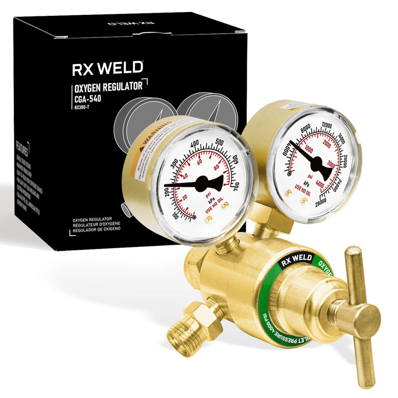 RX WELD Oxygen Regulator CGA 540 Inlet, B Size (T-Handle) | Oxy for V-Style Torch Cutting Kit T-Handle