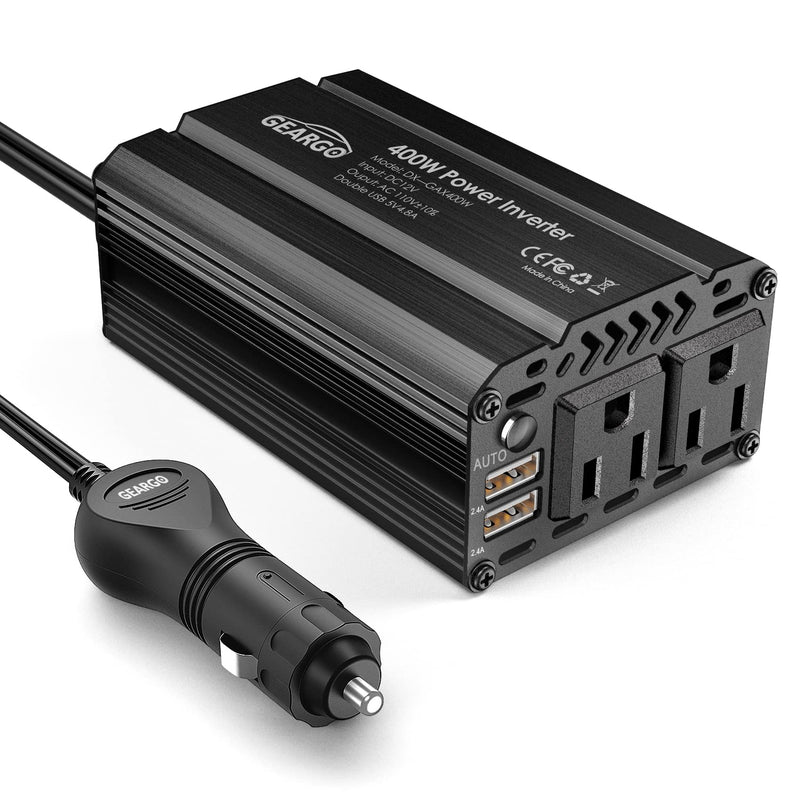 400W Power Inverter DC 12V to 110V AC Car Charger Converter with 4.8A Dual USB Ports and 2 AC Outlets Car Adapter (Black) 400W Black
