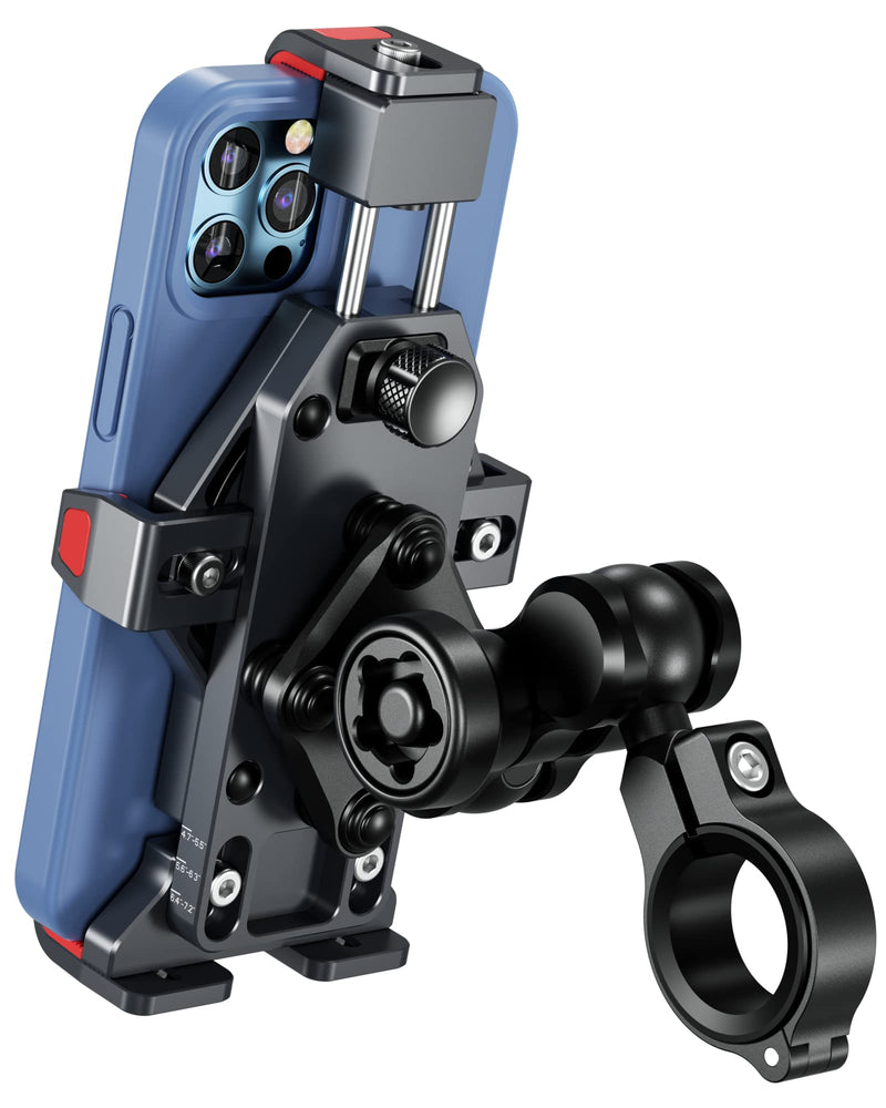 BRCOVAN Aluminum Alloy Motorcycle Phone Mount with Vibration Dampener & High-Speed Secure Lock, Anti-Theft Handlebar Cellphone Holder for Motorcycle Bike Bicycle Scooter ATV, for 4.7-7.2'' Smartphone BLACK