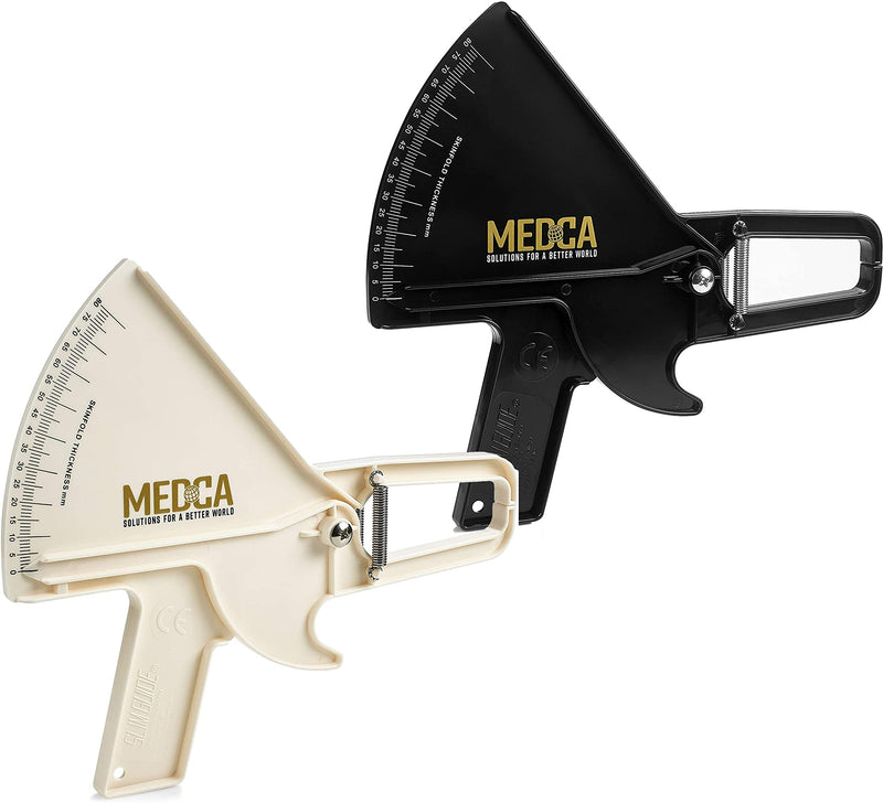 Pro Body Skin Caliper - Handheld BMI Measuring Tool - Accurate Skinfold Caliper Measures Fat for Men and Women, for Monitoring Fitness and Weight Loss Goals, Instructions and Body Fat Chart, Black Black & White Caliper