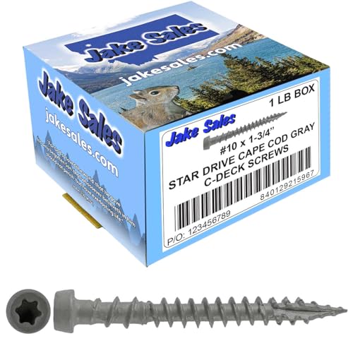 Jake Sales #10 x 1-3/4" Cape COD Gray Composite Decking Exterior Coated Wood Screw Torx/Star Drive Head - AQC Lumber Compatible (1 Pound ~130 Screws) CAPE COD (GRAY) 1-¾" 1 LB