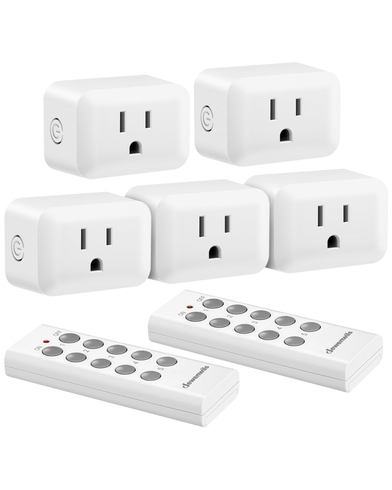 DEWENWILS Wireless Control Outlet for Christmas Decor, Programmable and Expandable Electrical Switch, 100FT Range, 125V/15A/1875W Light Switch, 2 Remote and 5 Outlets 2 Remote + 5 Outlet