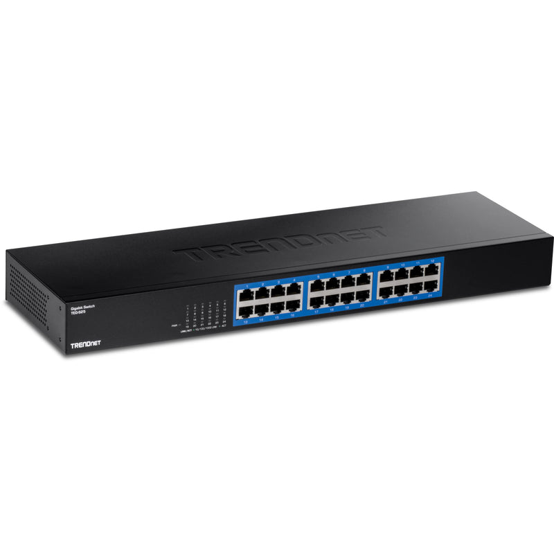 TRENDnet 24-Port Gigabit Switch, TEG-S25, 24 x Gigabit RJ-45 Ports, 48Gbps Switching Capacity, Fanless Design, Metal Enclosure, Internal Power Supply, Lifetime Protection, Black