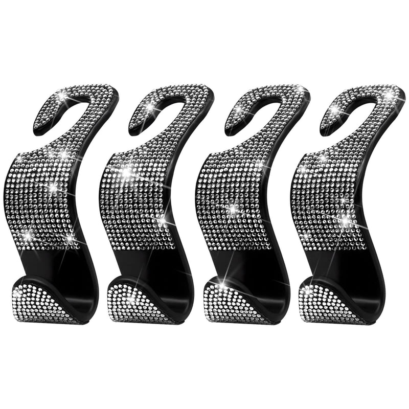Car Purse Hook Bling Car Headrest Hook for Women Girls, 4 Packs Auto Back Seat Hangers Rear Headrest Hook for Purse, Bag, Handbag, Grocery (Silver) Silver