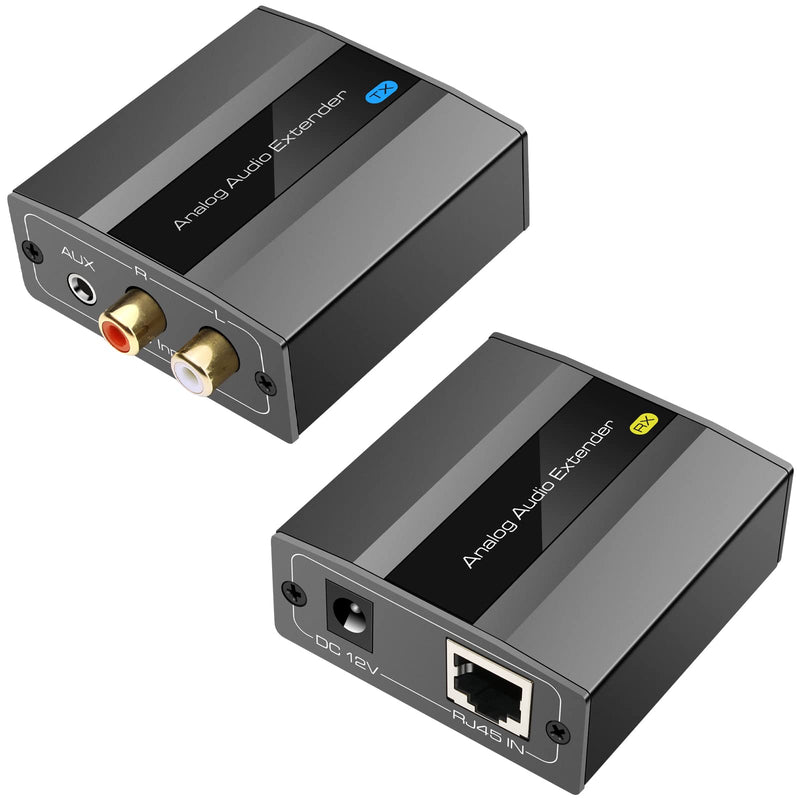 Analog Audio Extender RCA 3.5mm Stereo Over Ethernet Single Cat5e 6 7 Cable up to 1475ft Converter Adapter Support PCM Stereo POC Power on Cat RCA/3.5mm up to 1475FT