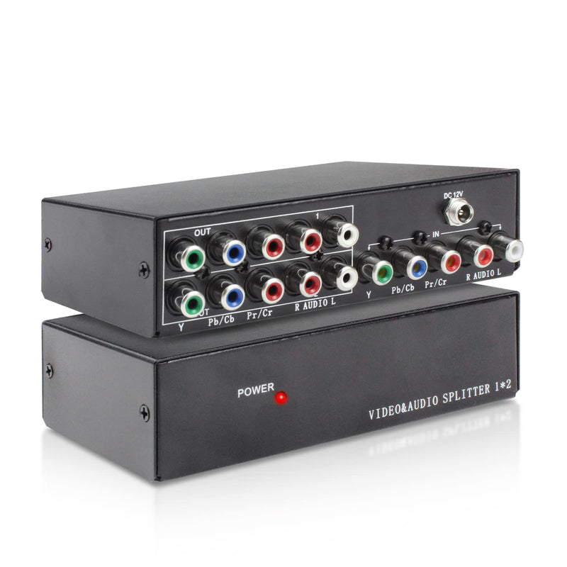 BolAAzuL 2-Way Component Video Splitter 1 in 2 Out, 1x2 YPbPr RCA Component AV Splitter Selector Converter, HDTV Video Audio Distribution 2 Port, Plug & Play, for Computers Video Scalars DVD VCR 1X2 Splitter