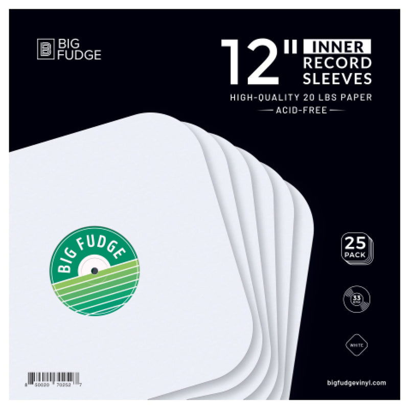 BIG FUDGE Vinyl Record Inner Sleeves 25x | Made from Heavyweight & Acid Free Paper | Album Covers with Round Corners for Easy Insert | Slim Record Jackets to Protect Your LPs & Singles | 12" 25