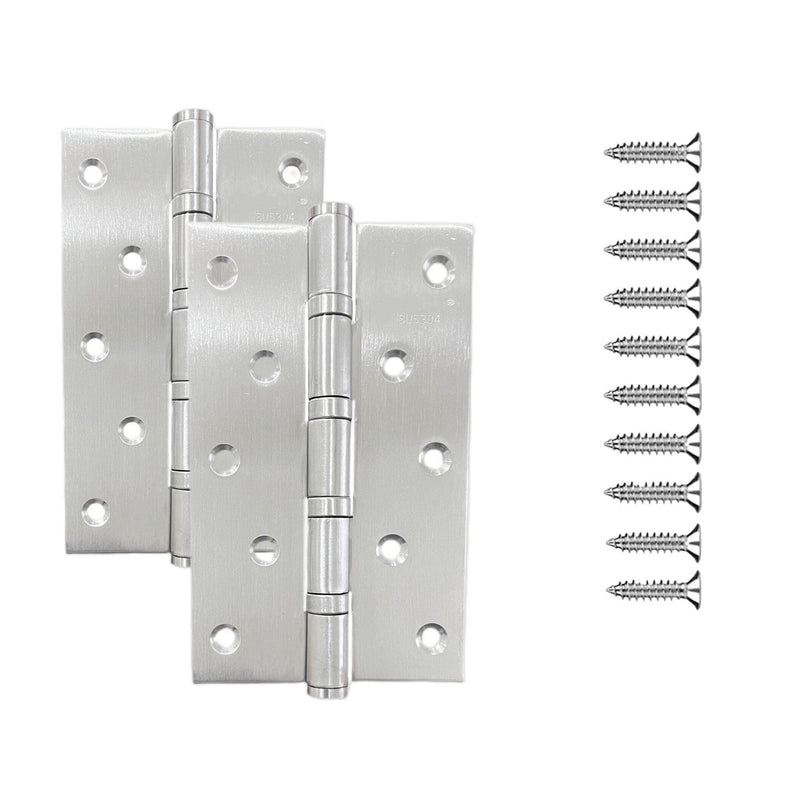 Stainless Steel 304 Door Hinges, 5 inch x 3 inch Heavy Duty Ball Bearing Non Removable Pin for Salty Residential Environment Exterior and Interior Doors Swing with Square Corner-2 Pack (2, Silver) 2