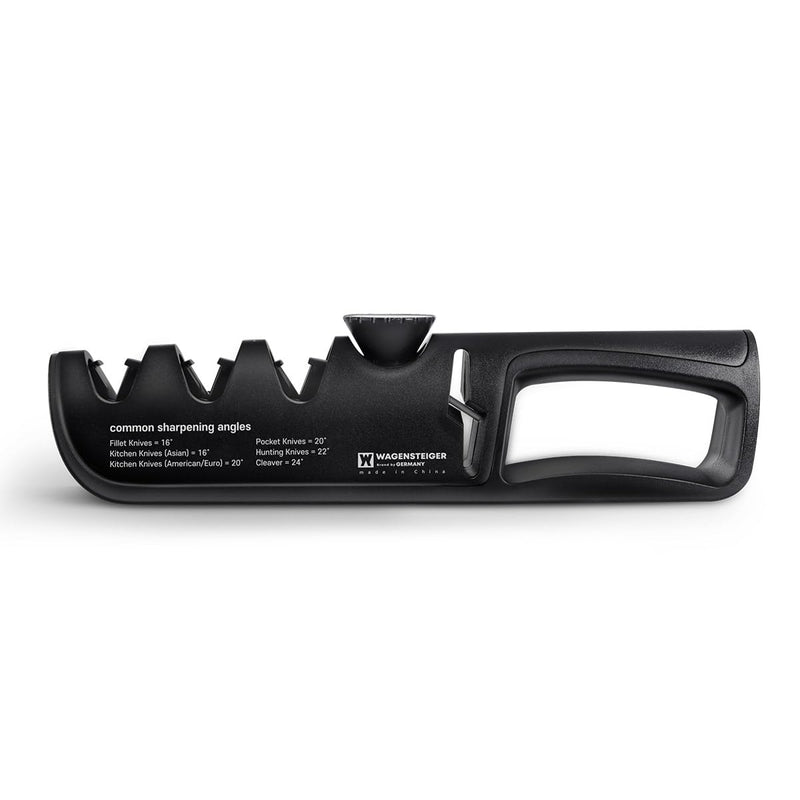 Handheld Knife & Scissors Sharpener with Adjustable Sharpening Angle Controller, Sharpens Kitchen Knives & Pocket Knife, Non-Slip Bottom Pad (Tungsten + Emery + Ceramic + Scissors Slot)