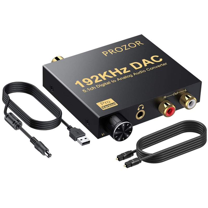 PROZOR 192kHz Digital to Analog Audio Converter - Converts Dolby AC-3 DTS 5.1CH Digital Audio to Stereo Analog Output, Optical to L/R DAC Decoder, DAC Converter SPDIF TOSLINK to Stereo L/R & 3.5mm 3.5mm & RCA Output