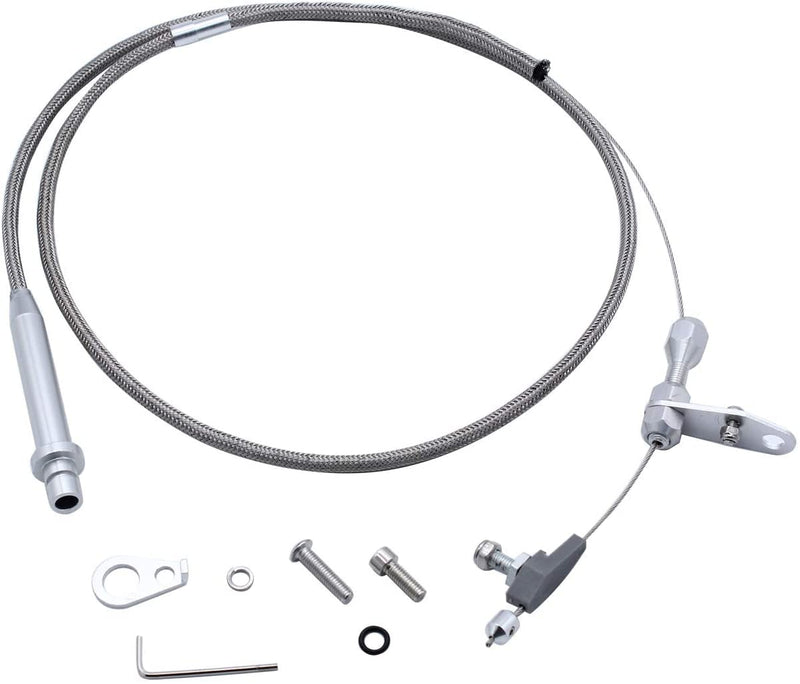 1 PC SHLPDFM TH-350 Stainless Braided Transmission Kick Down Cable Compatible with All Gm 350 Th350 Transmissions chevy Olds Pontiac Buick