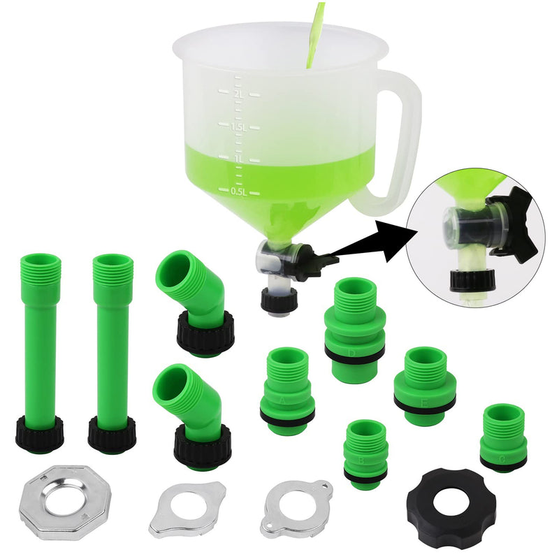 SWANLAKE No-Spill Coolant Funnel Kit,Spill Proof Funnel Bleeder with Adapters.Universal Fitment15Pcs.