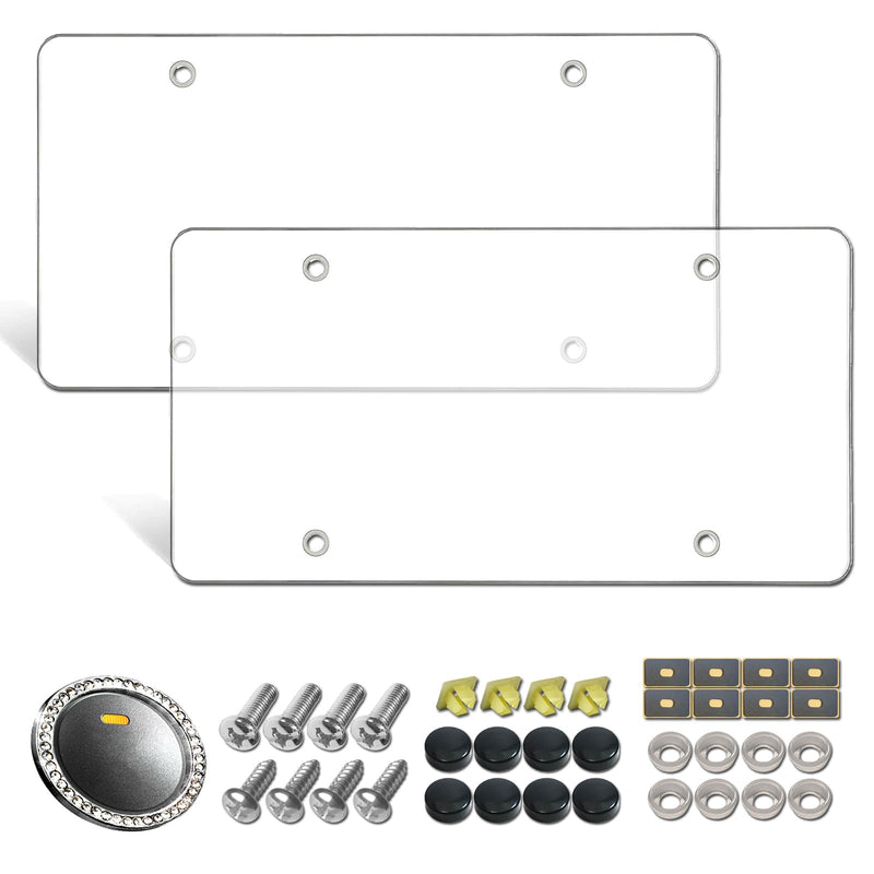 Aootf License Plate Covers- Clear Flat License Plate Protector, Unbreakable Transparent Protective Cover with Screws Caps, 2 Pack for Front Rear