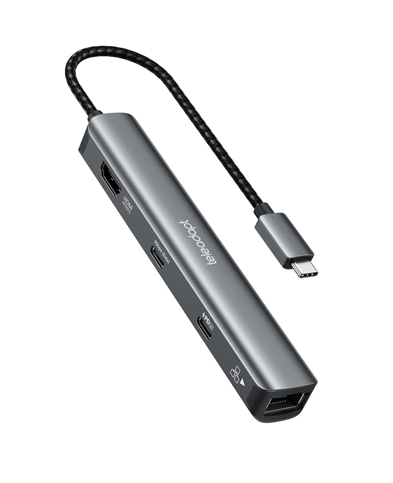 USB Type C Hub, 6-in-1 USBC HDMI Adapter with Ethernet, 5Gbps USB Type-C Data, 2 USB 3.0, USB Hub Power Delivery 100W Ideal for MacBook Pro/Air, iPad Pro, Dell XPS
