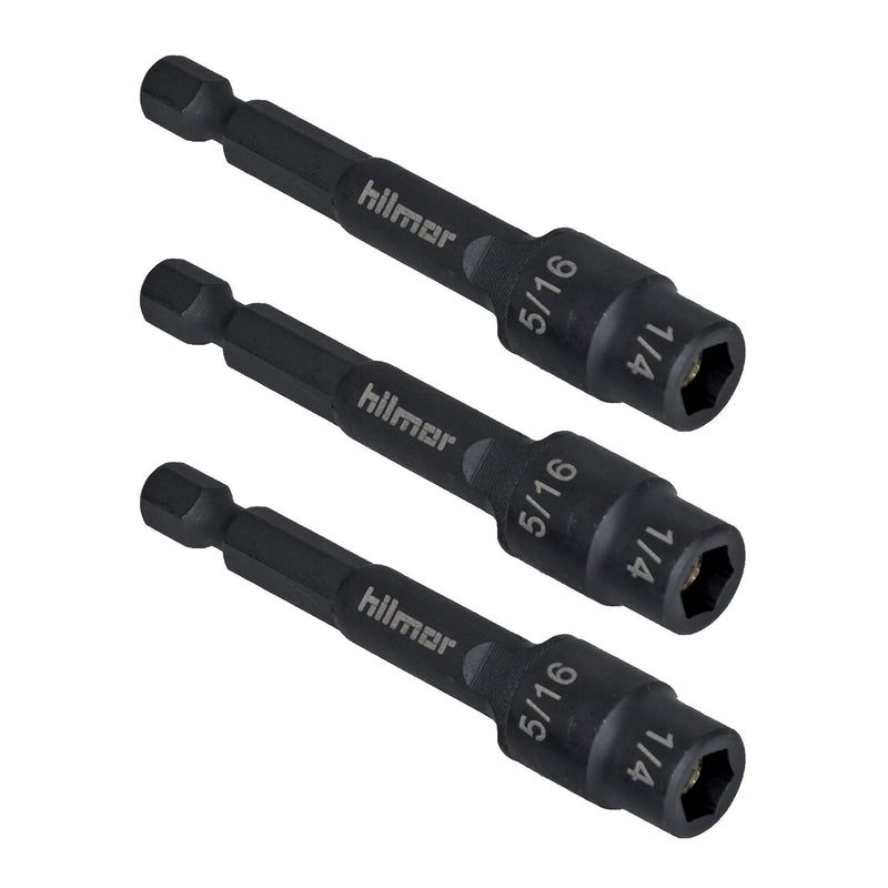 Hilmor 1937881 2.75” Reversible Magnetic Nut Driver Set with Nut Sizes 1/16 to 5/16-Inch, 6150 Alloy Steel Switchbit, 3-Pack 2.75"