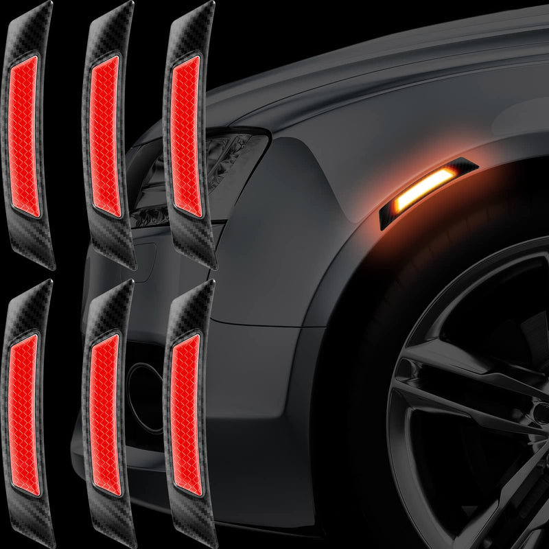 6 Pieces Car Reflective Trim Carbon Fiber Side Marker Stickers Automotive Exterior Accessories Door Reflector Guard for Car SUV Pickup Truck Wheel Well Arch or Side Bumper Fenders (Black and Red) Black and Red