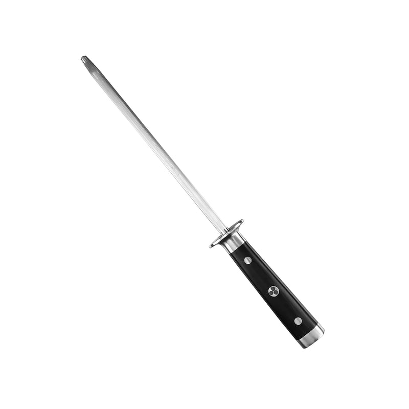 Ergo Chef Pro Series 2.0 Knife Sharpener - 9'' Magnetized Stainless Steel Honing Rod with Black Pakkawood Handle - Ideal for Home and Professional Knife Maintenance