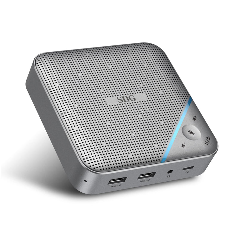 SIIG USB-C Multitask Mini Dock with Conference Speaker, Omnidirectional Microphone, Touch Volume Control, 4K HDMI, USB 3.0, 85W PD, Plug-N-Play, Mac and Windows, Silver (JU-DK0S11-S1)
