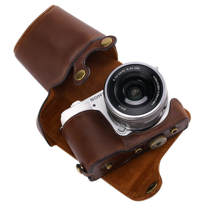 XEVN for Sony ZV-E10 case,for Sony ZV-E10 case,Premium PU Full Body Leather Camera Case Bag for Sony Alpha ZV-E10 Fit 16-50mm Lens with Camera Shoulder Strap ZV-E10-Coffee
