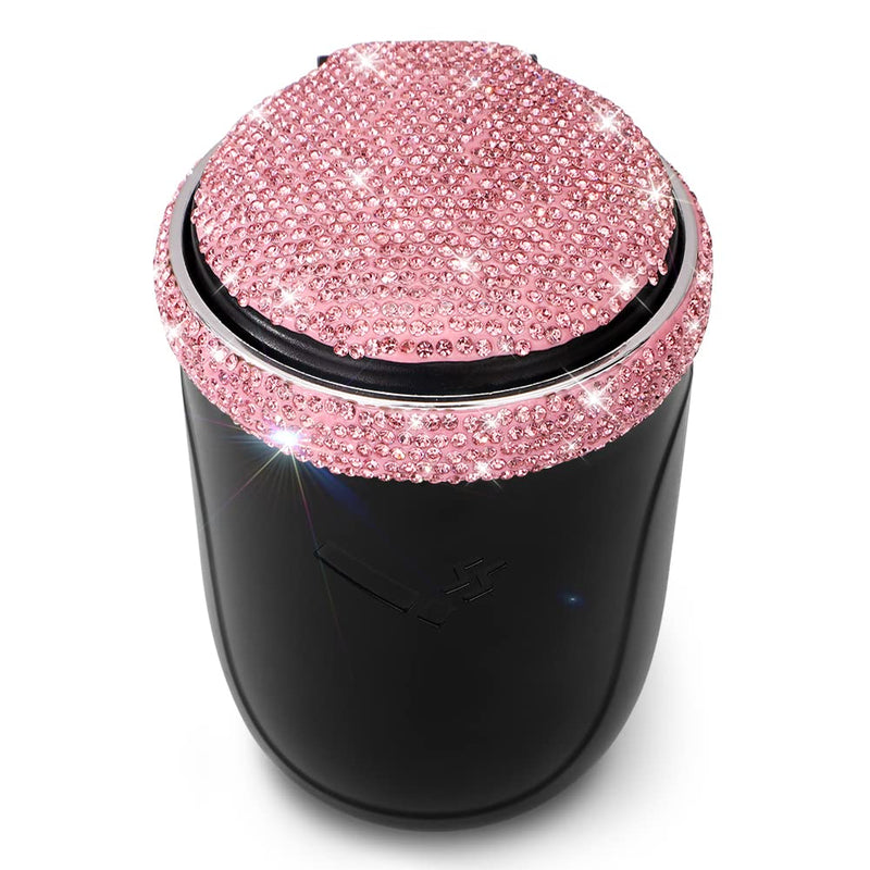 SAVORI Car Ashtray for Women Men, Portable Bling Cigarette Smokeless Cylinder Cup Holder with Blue LED Light Indicator Car Accessories (Pink) Pink