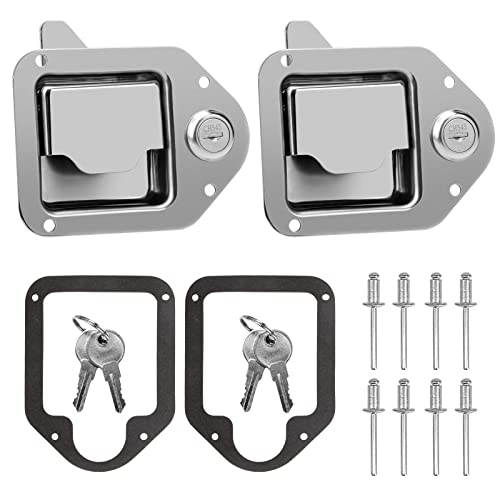 BAUMFEUER Truck Tool Box Latch Replacement 304 Stainless Steel Toolbox Paddle Lock Replacement Handle with Keys for Truck, RV, Trailer, UTV, ATV Box (2 Pack) 4.3"L x 3.3"W 2