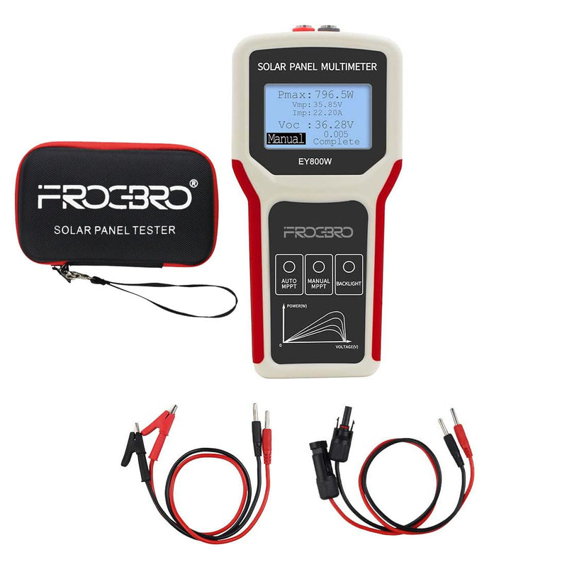 FrogBro Solar Panel Tester Photovoltaic Multimeter Upgrade EY800W with Ultra Clear LCD, Smart MPPT Open Circuit Voltage Troubleshooting Utility Tool for Solar PV Testing (LCD 800W) 800W-OLD