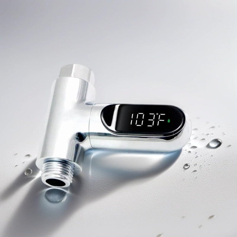 Shower Thermometer Led Digital Display Instant-Read Baby Bath Water Power Thermometer Support Fahrenheit Celsius 360°Rotating Screen for Home Bathroom Kitchen Handheld Sprinkler Head