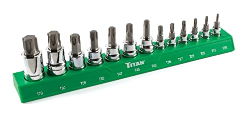 Titan 85532 13-Piece Torx Bit Socket Set, Magnetic Socket Organizer with Laser-Etched Size Markings New Torx