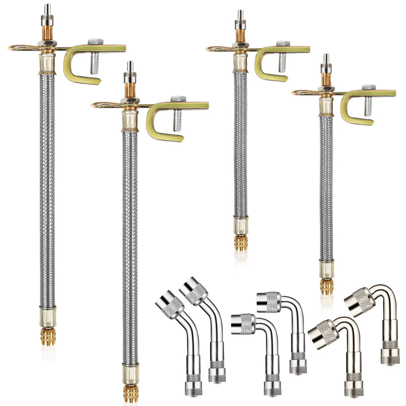 10 Pieces Stainless Steel Dually Valve Stem Extension, Includes 4 Pieces Dual Tire Valve Extension 6 Pieces Valve Extender Adaptor for Most Cars Truck RV (7.1 Inches, 11.8 Inches) Style#1