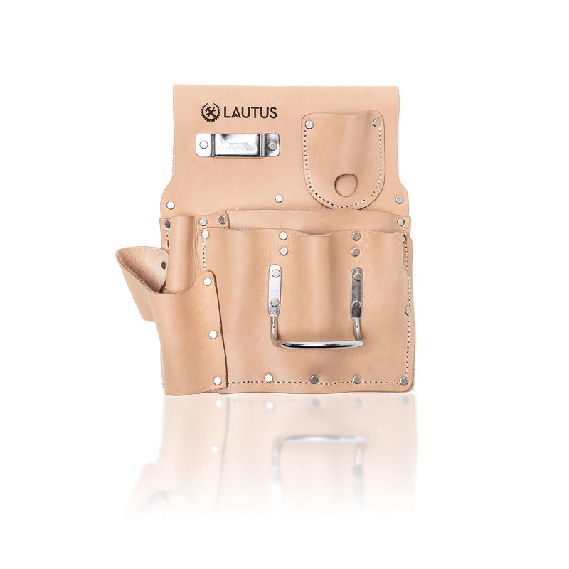 LAUTUS Oil Tanned Drywall Leather Tool Pouch Bag|Carpenter, Construction, Framers, Drywallers | 7 Pockets, 1 Hammer Holders | 100% Leather