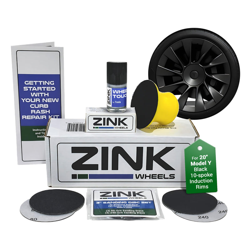 Premium Tesla Wheel Curb Rash Repair Kit for Model Y 20-inch Black Induction Rims - DIY Kit with Color-matched Touch Up Paint - Made in USA Tesla Model Y 20" Black Induction