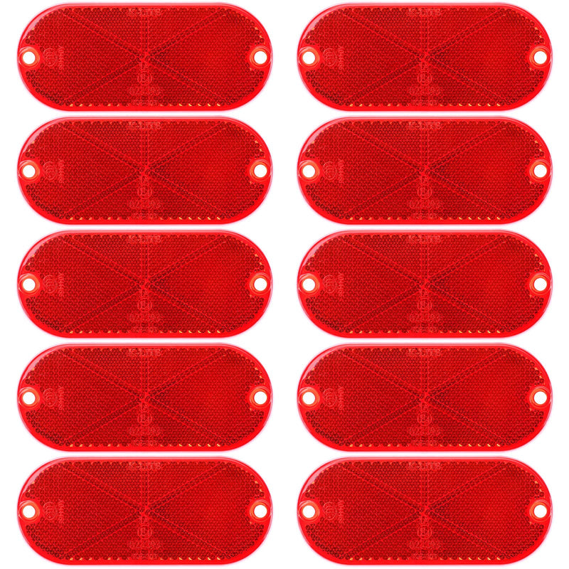 10 Pack Front Reflector Oval Reflector for Driveway Fence Gate Posts Trailers Safety Reflectors Automobiles Boats Mailboxes Reflector with Center Mounting Hole (Red) Red