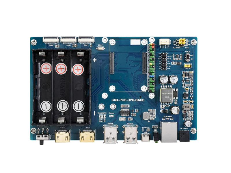 Waveshare PoE UPS Uninterruptible Power Supply Base Board for Raspberry Pi Compute Module 4 with Gigabit Ethernet/Dual HDMI/Quad USB2.0 etc.Interfaces