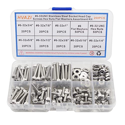 #6-32 UNC Stainless Steel Knurled Hex Socket Cap Screw Nut Washer Kit #6-32UNC