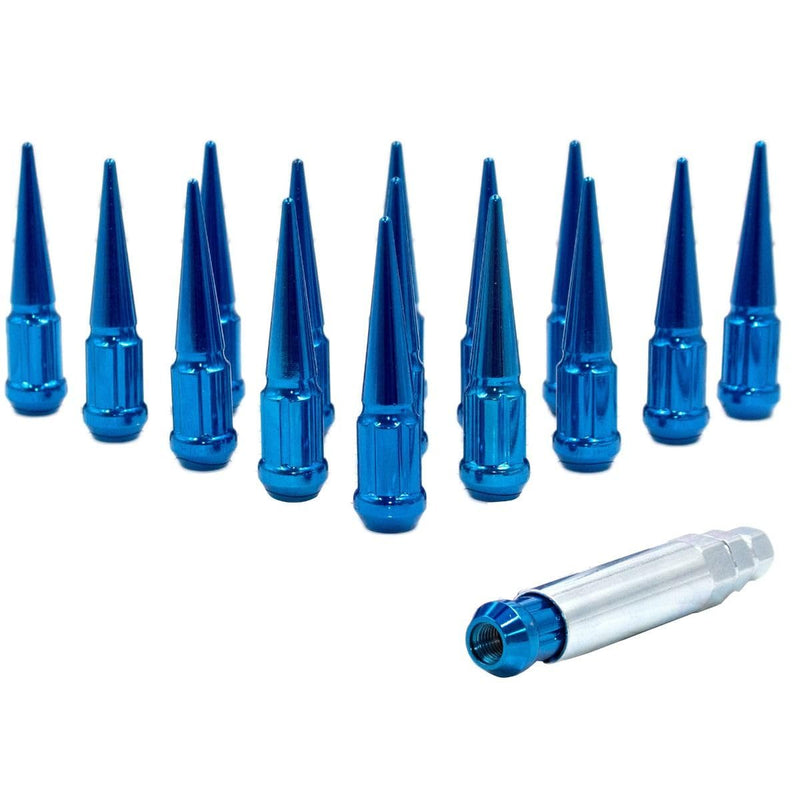 Wheel Accessories Parts 16 Pcs 12 x 1.5 Thread Spike Spline 3.35" Long Lug Nuts Blue 14mm, 17mm & 3/4" (19mm) Hex Fits Can Am ｜ Honda ｜ Polaris
