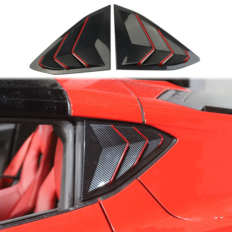 Carbon Fiber Side Window Louvers Air Vent Shades Cover Trim for Chevrolet Corvette C8 Coupe 2020-2025 (Carbon Fiber-Red Line) Carbon Fiber-Red Line
