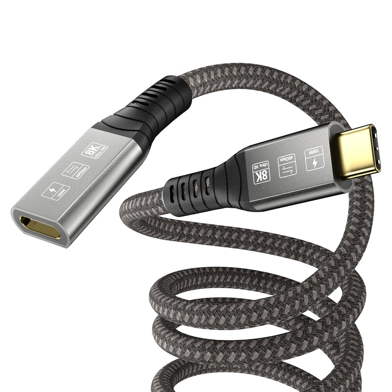 USB C Thunderbolt 4 Extension Cable, 40Gbps Transfer / 8K Display / 100W Charging Compatible with Thunderbolt 4/3, USB4/3, Type C, for Mac MacBook Pro, External SSD eGPU Extender m/f 2.6 ft Extension Cable 2.6ft Male to Female