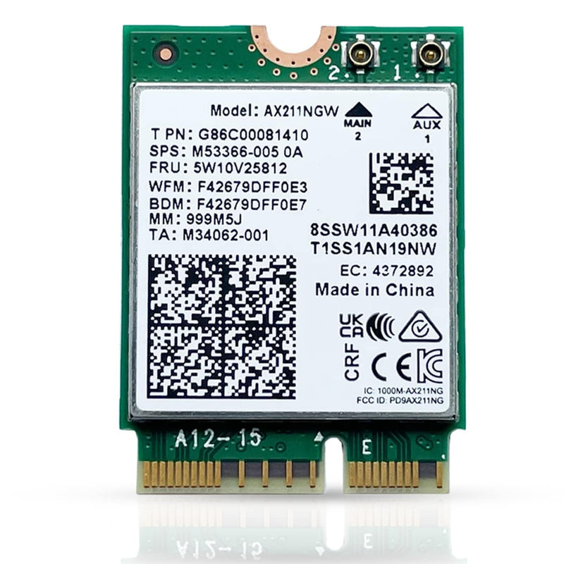 AX211 WiFi 6E Card | Tri-Band Wi-Fi | Up to 2.4 Gbps | CNVio2 M.2 WiFi Card for PC | Supports Bluetooth 5.3 | Requires Intel 11th+ Gen CPU Windows 10/11, Linux | AX211NGW Wi-Fi 6E M.2 CNVio2 AX211