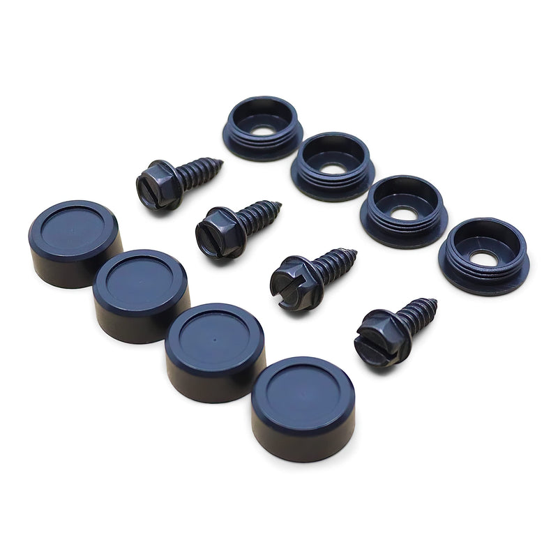 License Plate Screws and Caps Kit - Anti Theft Security Fasteners with Threaded Screw Covers for Front and Back Plates on Cars, Trucks, and SUVs - 12-Piece Black Stainless Steel Bolt Set 4 Pack