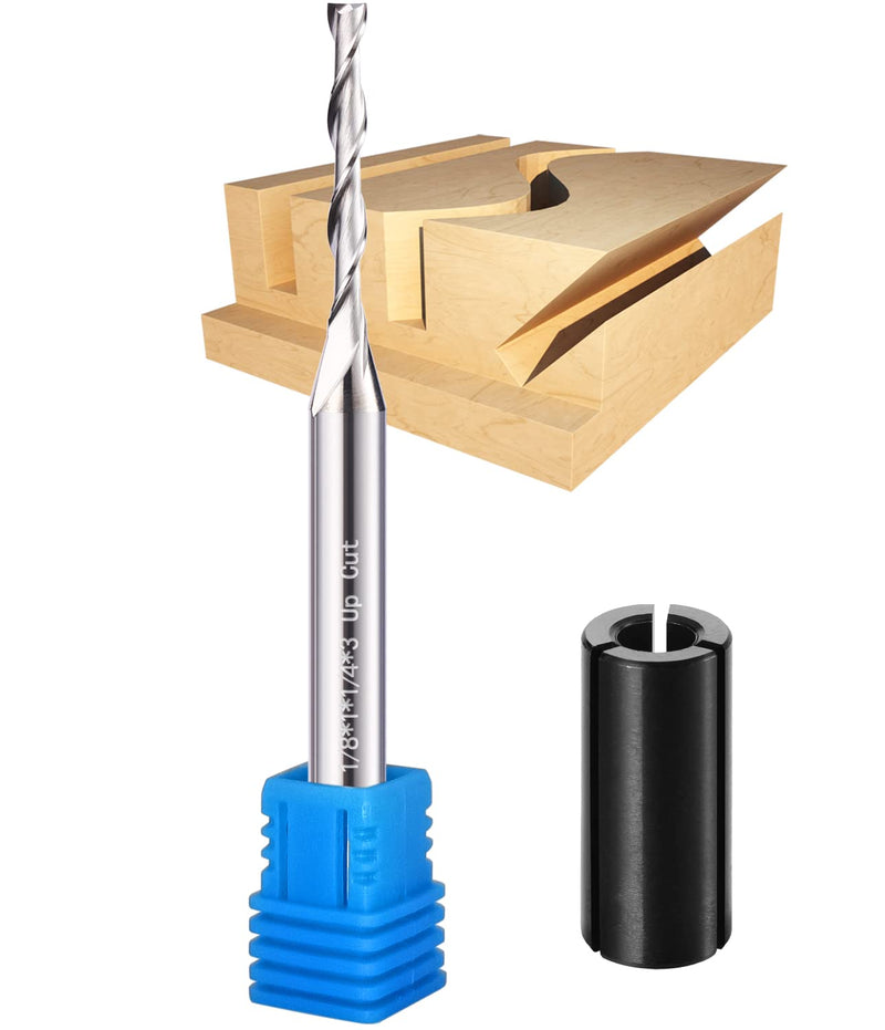1/4 Inch Shank Extra Long CNC Spiral Router Bit 1/8 Inch Cutting Diameter End Mill, Up Cut Spiral Bit with HRC55 Solid Carbide 2 Flute Spiral Router Bit- 1/8" X 1" X 1/4" X 3" 1/8*1*1/4*3-S