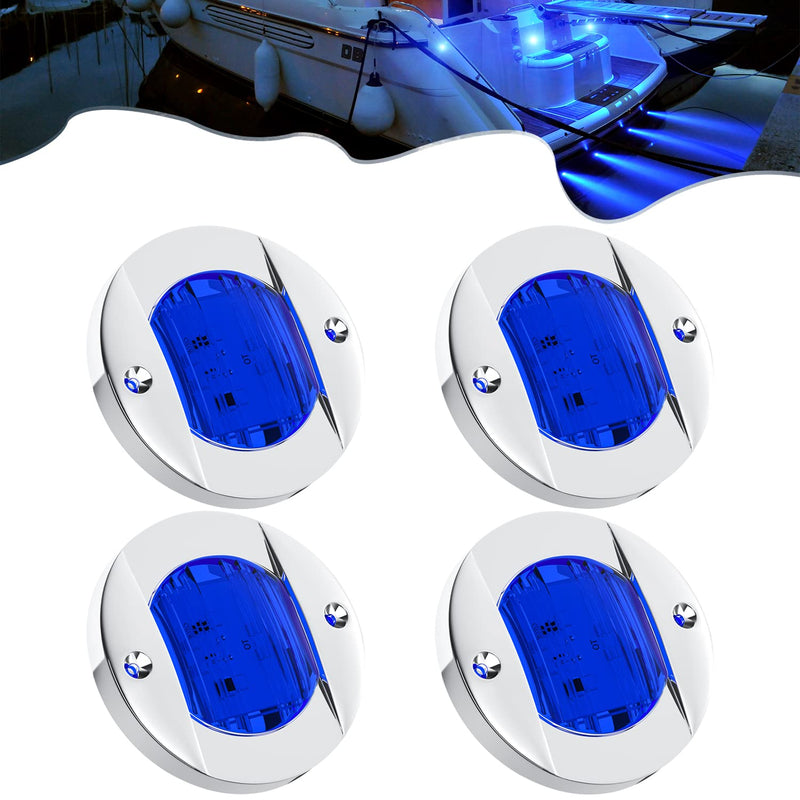 PSEQT 4pc 3" Marine Blue LED Boat Deck Courtesy & Stern Transom Anchor Lights - Waterproof 12V Night Fishing Pontoon Lights with Blue Lens 4PCS Blue w/ Blue Lens