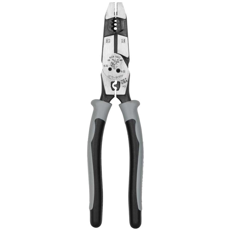 Klein Tools J2159CRTP Side Cutting Pliers, Made in USA, 9-Inch Journeyman High Leverage Hybrid Pliers with Crimper, Fish Tape Puller and Wire Stripper Multitool Pliers