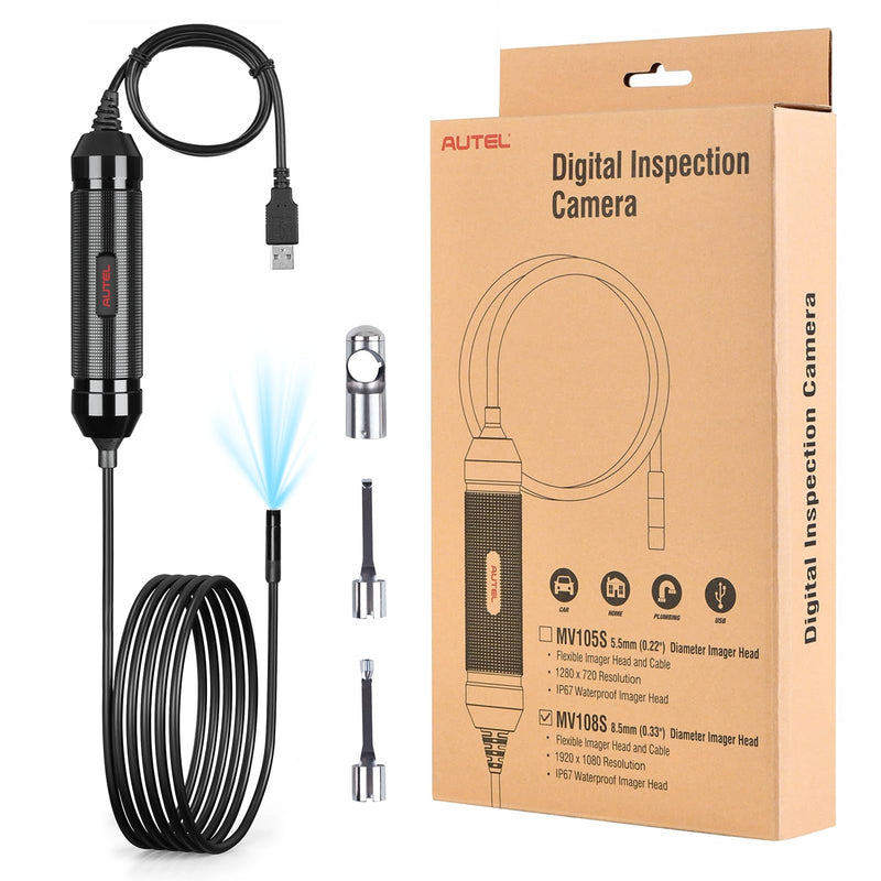 Autel MaxiVideo MV108S USB Endoscope, Waterproof 8.5mm Imager Inspection Camera with Light, 1920x1080 HD 2MP Borescope for Autel Scanner & PC, Upgrade of MV108 MV105, Snake Camera with 1M Cable