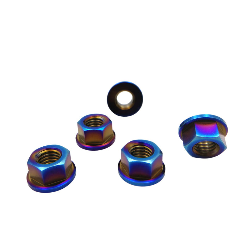 RISON Titanium Nut Titanium Flange Nut M10x1.25mm Titanium Sprocket Nut Burnt Blue 6AL4V Titanium Flange Nut for Motorcycle 5PCS