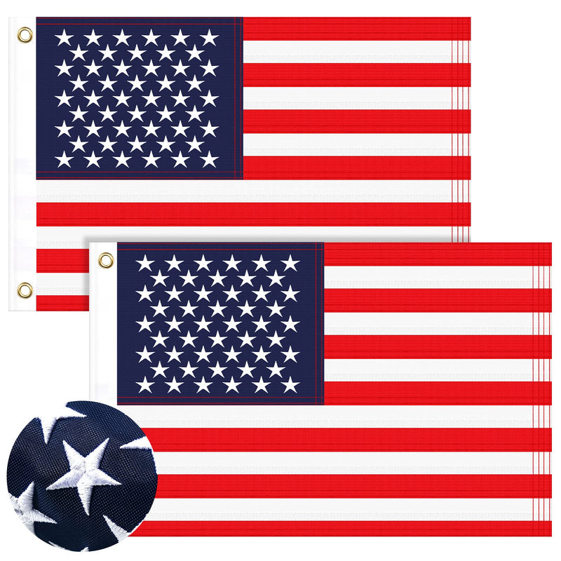 Breling 2 Pack Patriotic American Flag for Boat Bike Car Outdoor, 12 x 18 Inch Small Red White Blue USA Flag Star Marine Embroidered Sewn Banner with 2 Grommet UV Fade Resistant Waterproof Red, White, Blue
