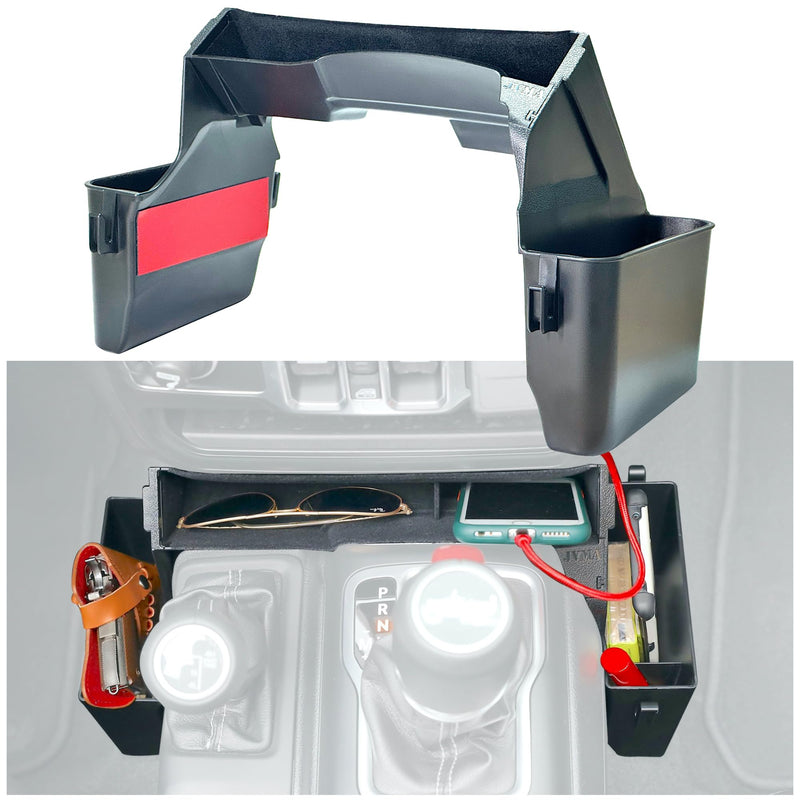 JVMA Center Console Organizer Gear Shift Tray for Jeep Gladiator Accessories and Jeep Wrangler JL JLU 2025 2024 2023 2022-2018 Rubicon Sahara 4xe Storage Box Hook (US Patent) Interior L