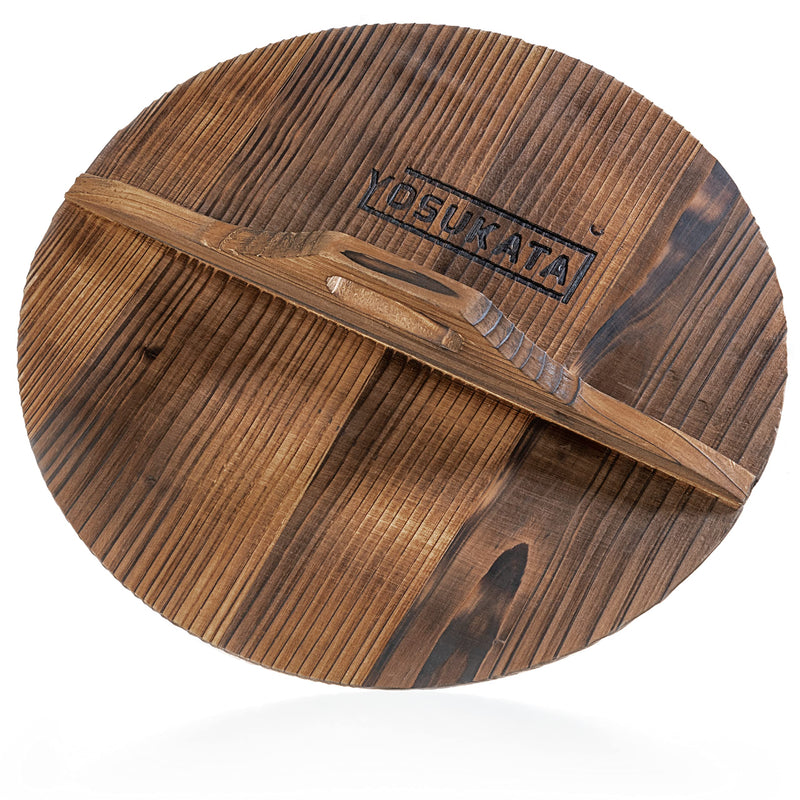 YOSUKATA Premium Wok Cover 13.2" for Wok 13.5"- Wooden lid for Frying Pan - Ergonomic Handle - Condensate-free - Durable Accessories for Carbon Steel - Cast Iron - Stainless Steel & Aluminum Woks 13.2" for wok 13.5"
